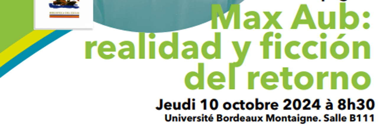 Affiche avec la photographie du Professeur Manuel Aznar Soler avec les couvertures de quelques unes de ces publications sur l'écrivain Max Aub