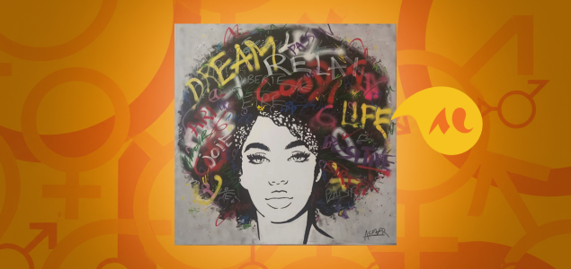 Illustration du portrait d'une femme dont les cheveux sont repr&eacute;sent&eacute;s avec des graffitis