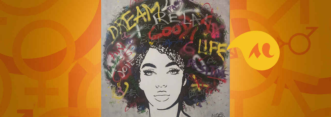 Illustration du portrait d'une femme dont les cheveux sont repr&eacute;sent&eacute;s avec des graffitis